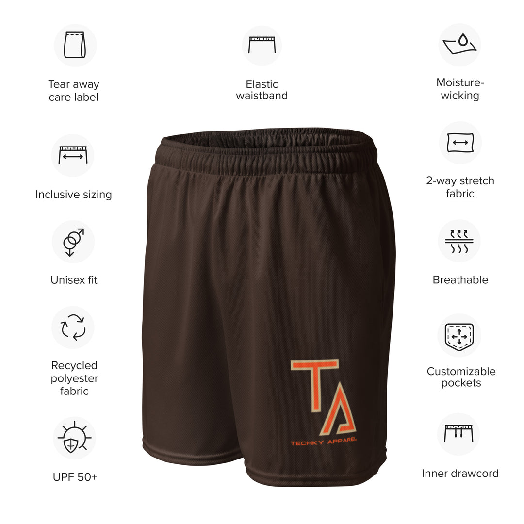 Techky Brown Unisex Mesh Shorts