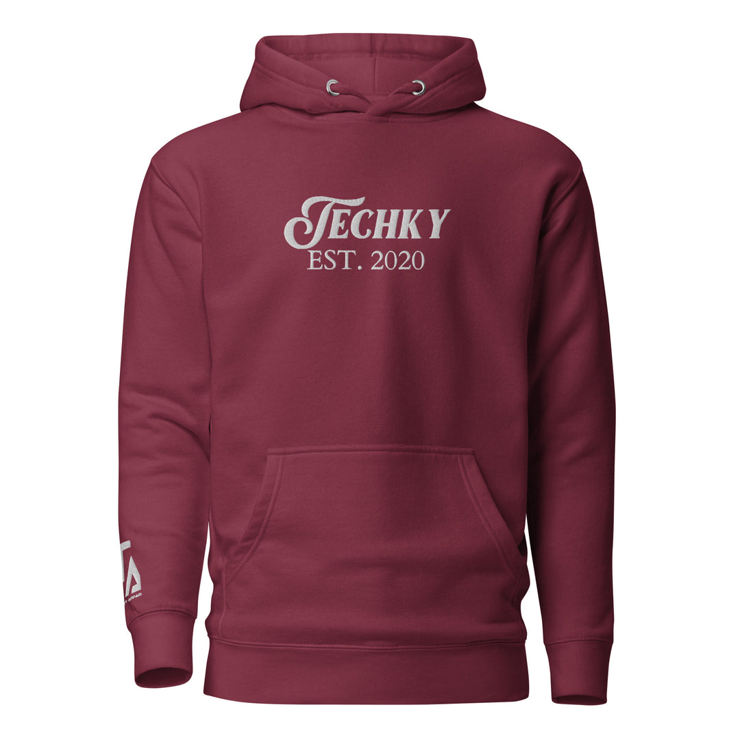 Techky Est Unisex Hoodie Maroone And White